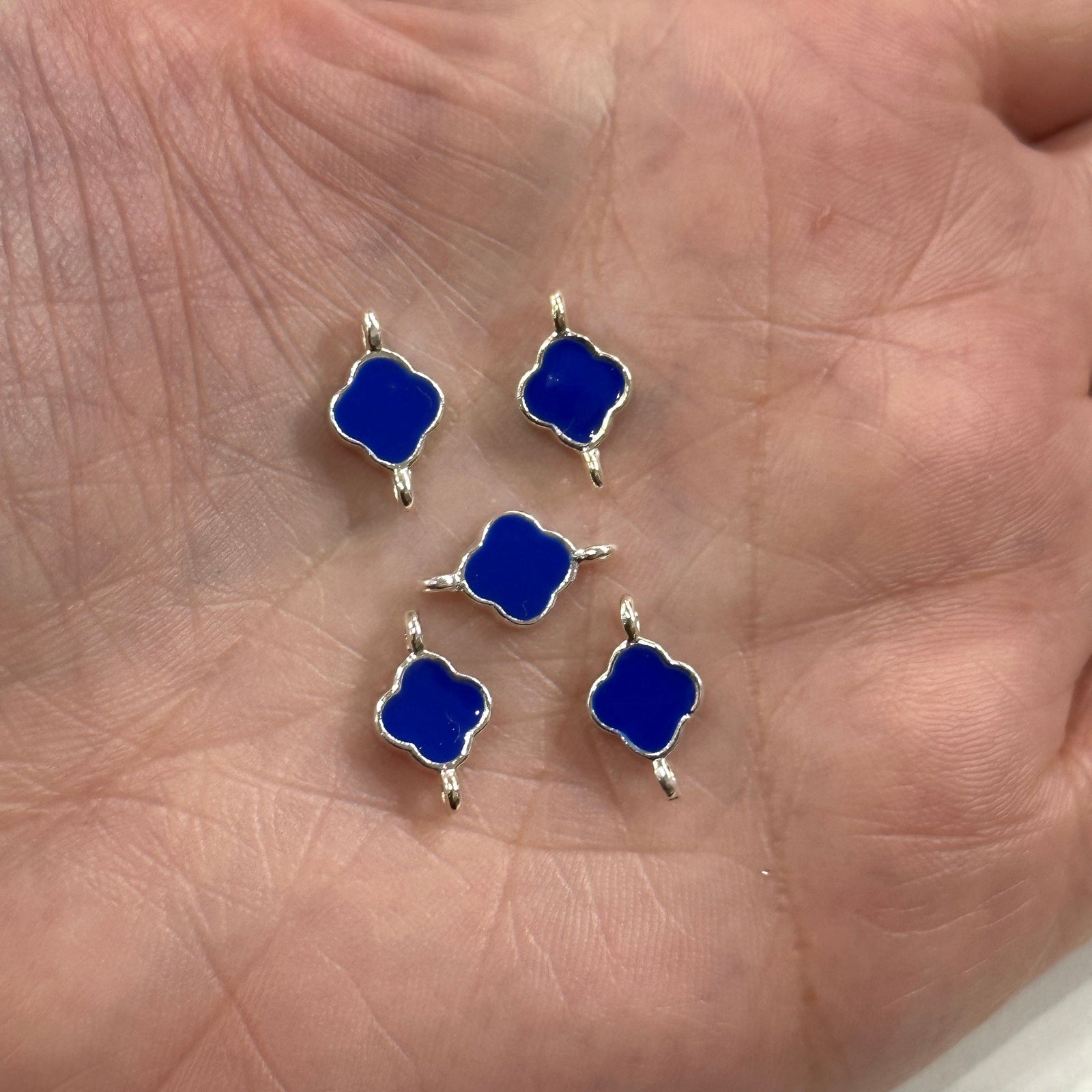 Silver Plated Navy Enamelled Clover Connector Charms,
