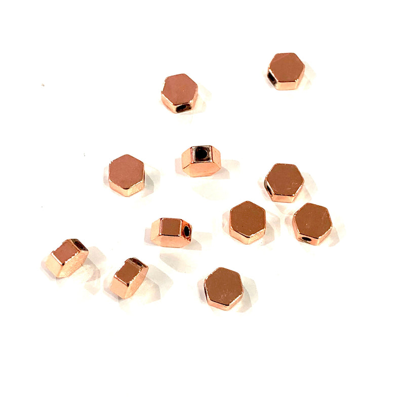 Rose Gold Plated Hexagon Spacer Charms, Rose Gold Hexagon Charms