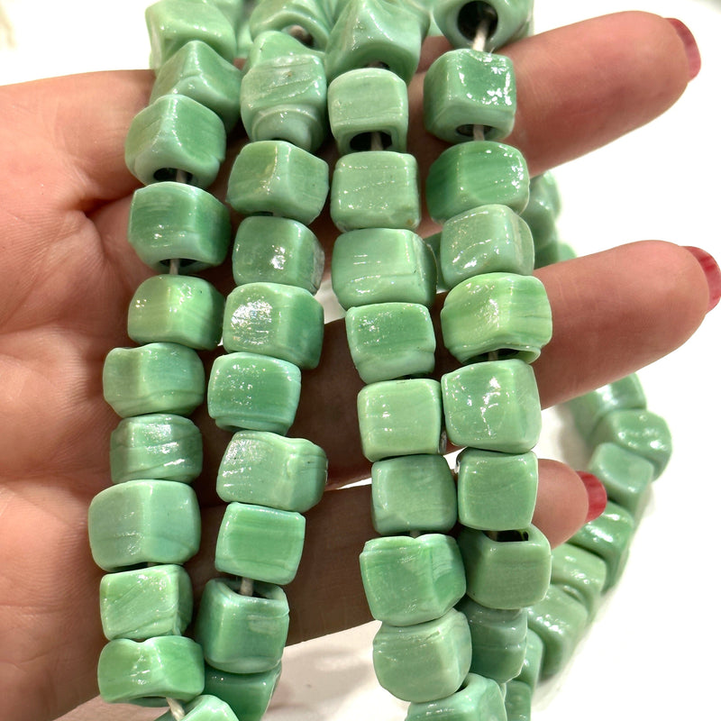 Hand Made Murano Glass Cube Beads, Large Hole Murano Glass Beads, 50 Beads