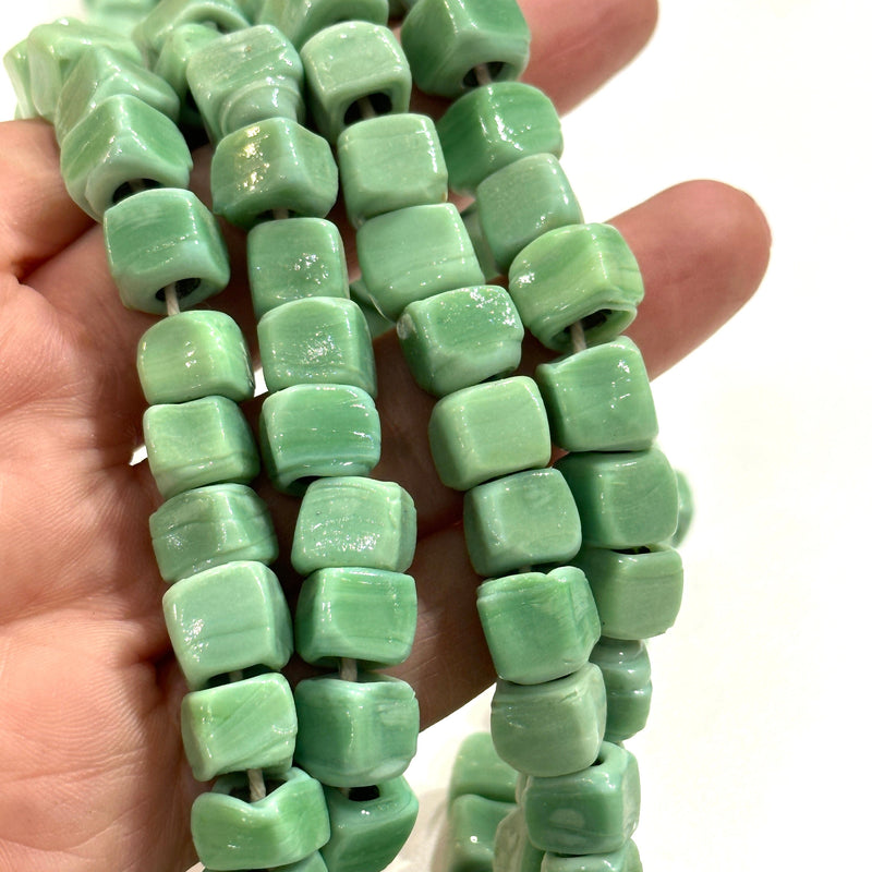 Hand Made Murano Glass Cube Beads, Large Hole Murano Glass Beads, 50 Beads