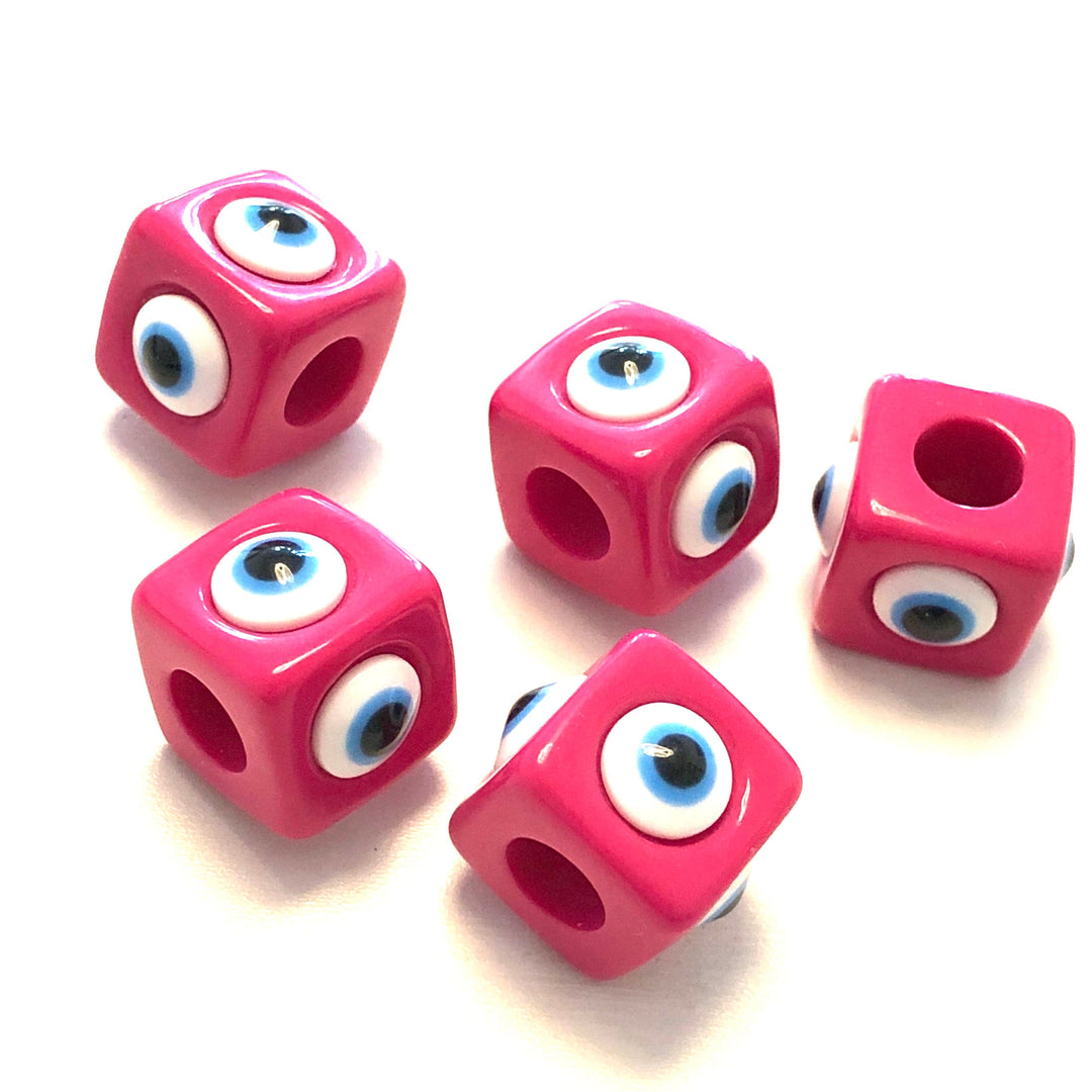 Large Hole Evil Eye Resin Beads, 15mm Beads, 7mm Hole, 5 Beads in a Pack