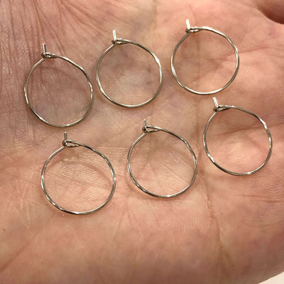 6 Pc, Silver Plated Earring Hoops, 15mm, Silver Plated Earring,