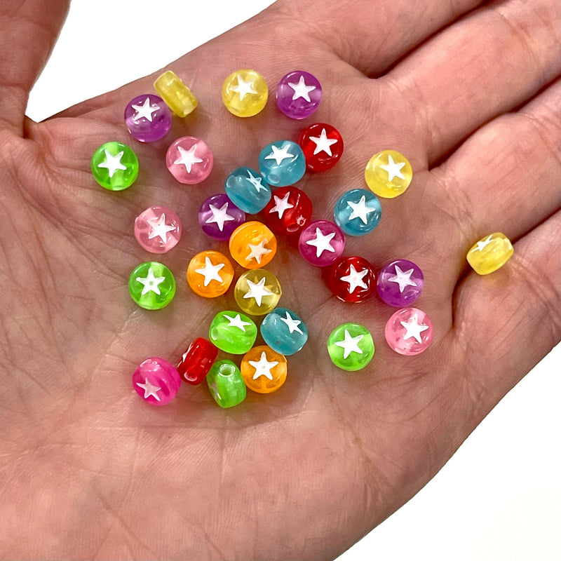6mm Acrylic Flat Round Star Beads, 50Gr Pack Approx 400 pcs in a pack