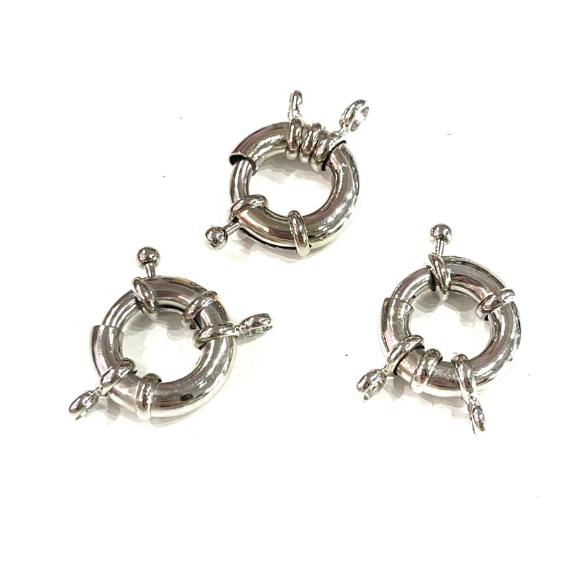 Grand fermoir à ressort en rhodium avec boucles, fermoir à ressort plaqué rhodium de 19 mm,