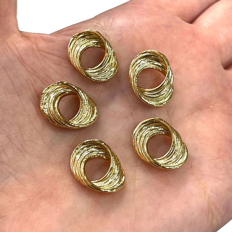 24Kt Shiny Gold Plated Large Hole Spacers, 5 pcs in a pack