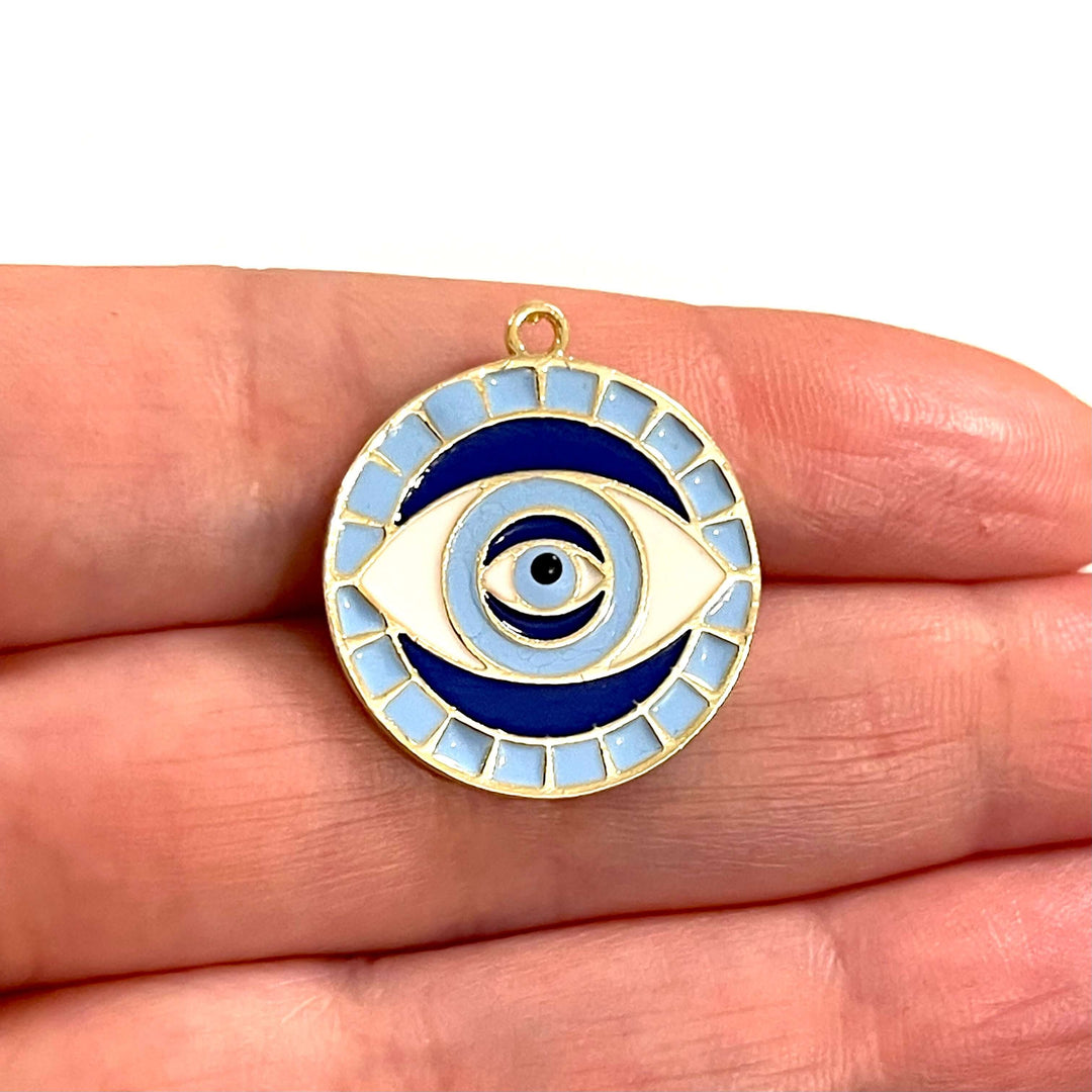 24Kt Gold Plated Blue Enamelled Brass Evil Eye Pendant