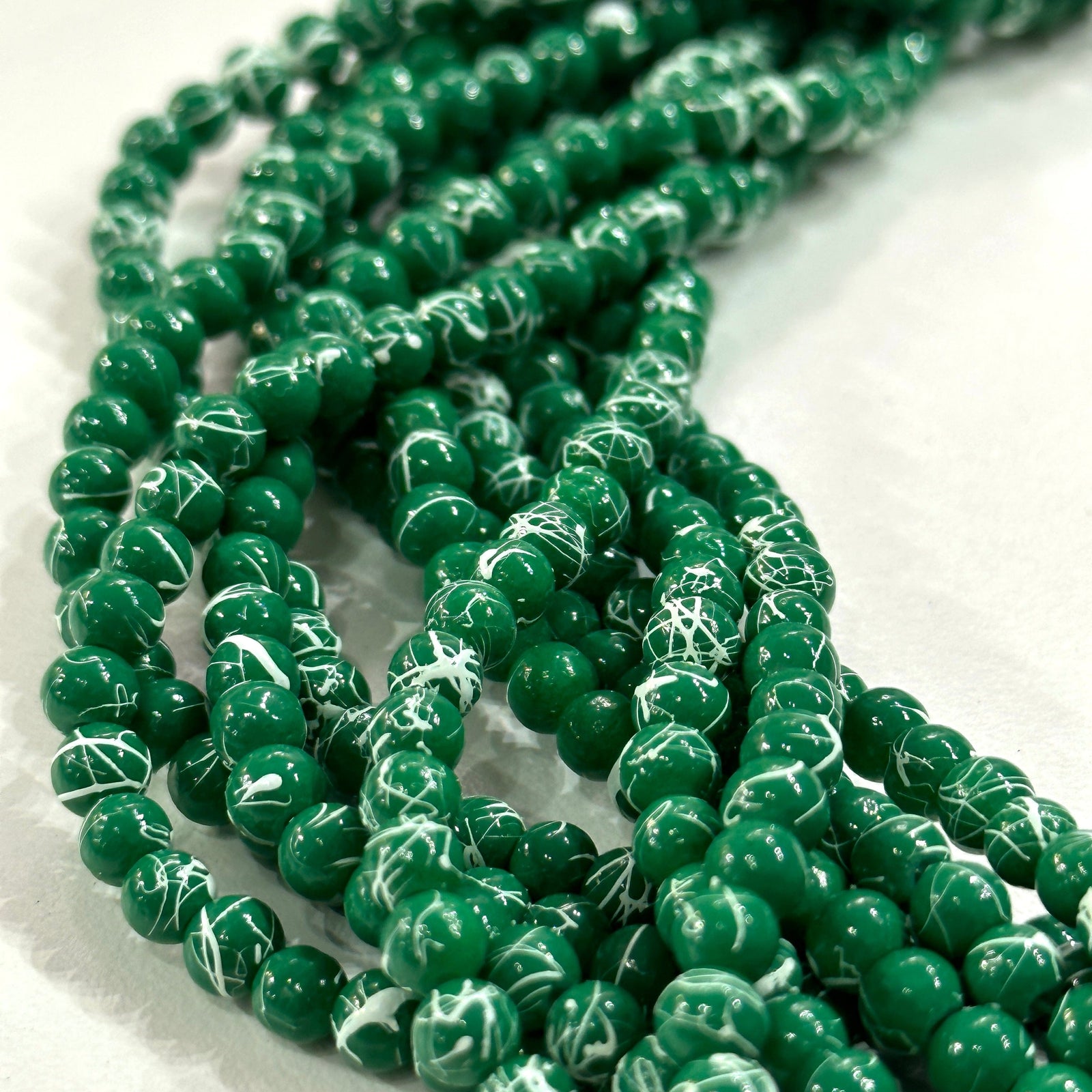 4mm Marbled glass beads, smooth round glass beads full strand