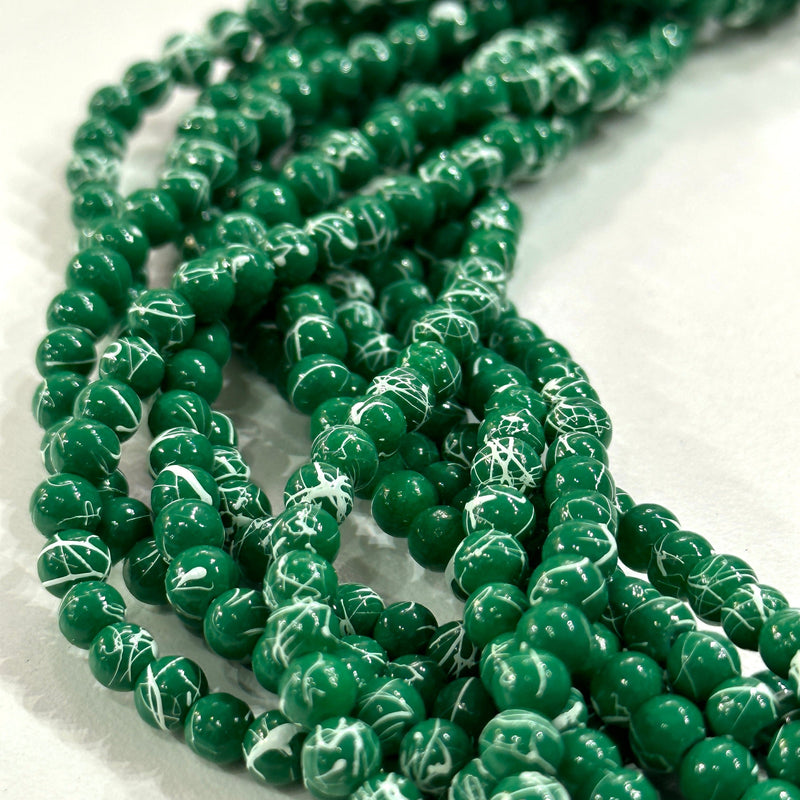 4mm Marbled glass beads, smooth round glass beads full strand
