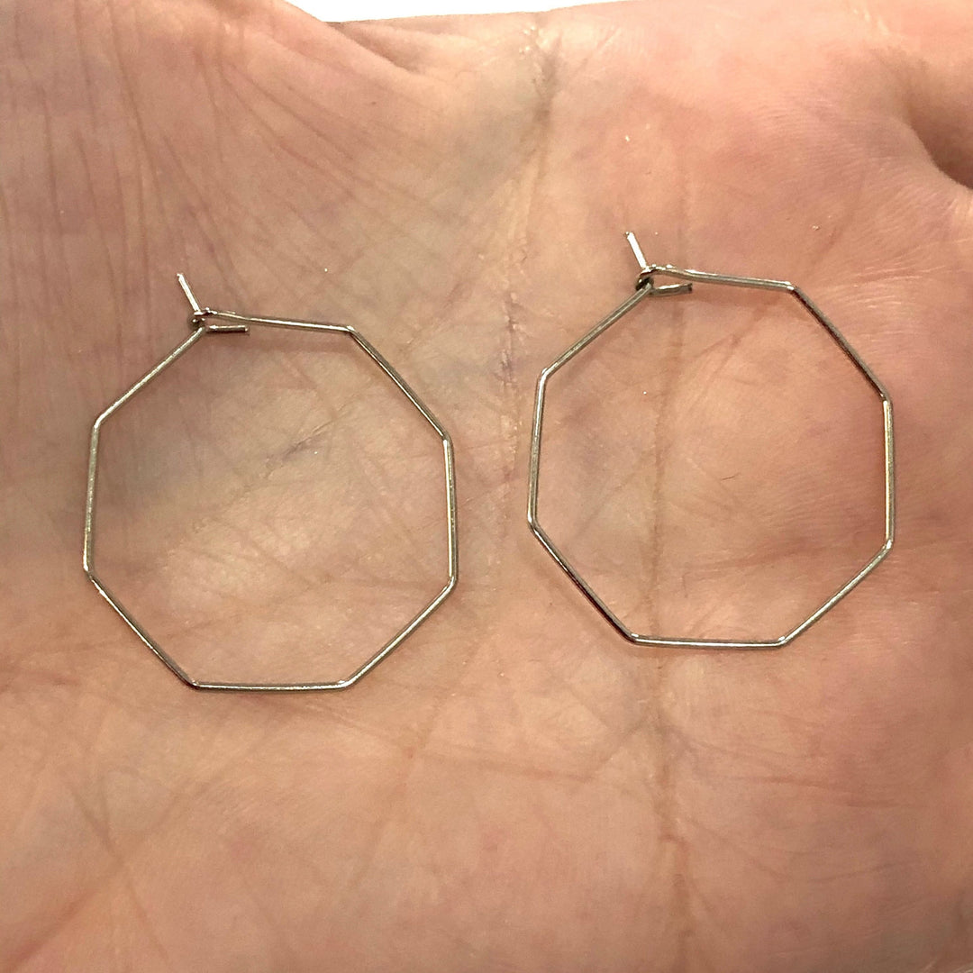 Rhodium Plated 25mm Octagon Earrings, Octagon Loop Earring Supplies