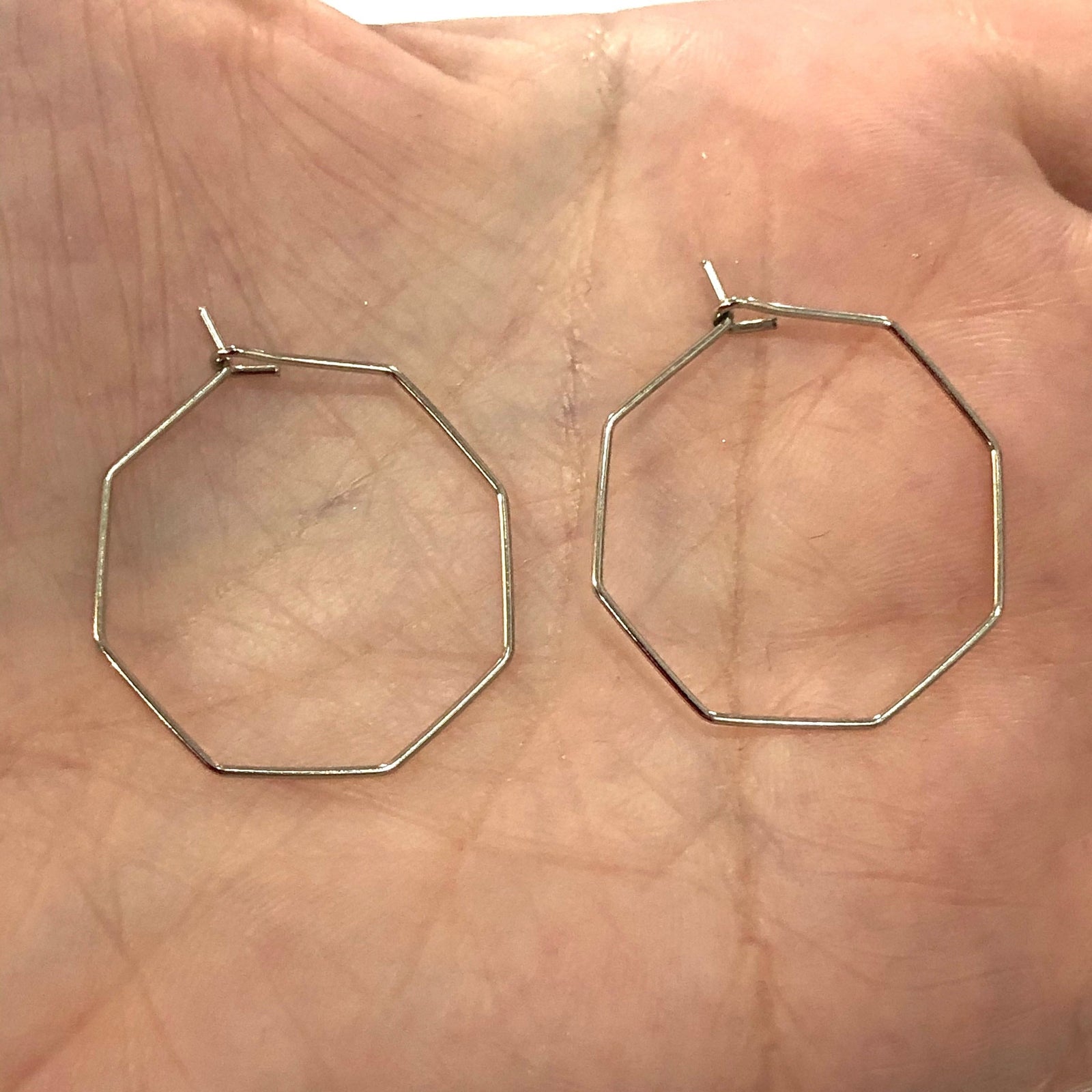 Rhodium Plated 25mm Octagon Earrings, Octagon Loop Earring Supplies