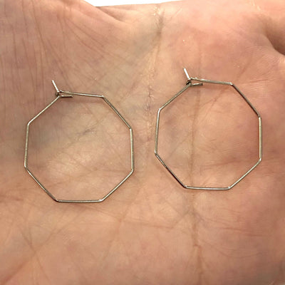 Silver Plated 25mm Octagon Earrings, Octagon Loop Earring Supplies