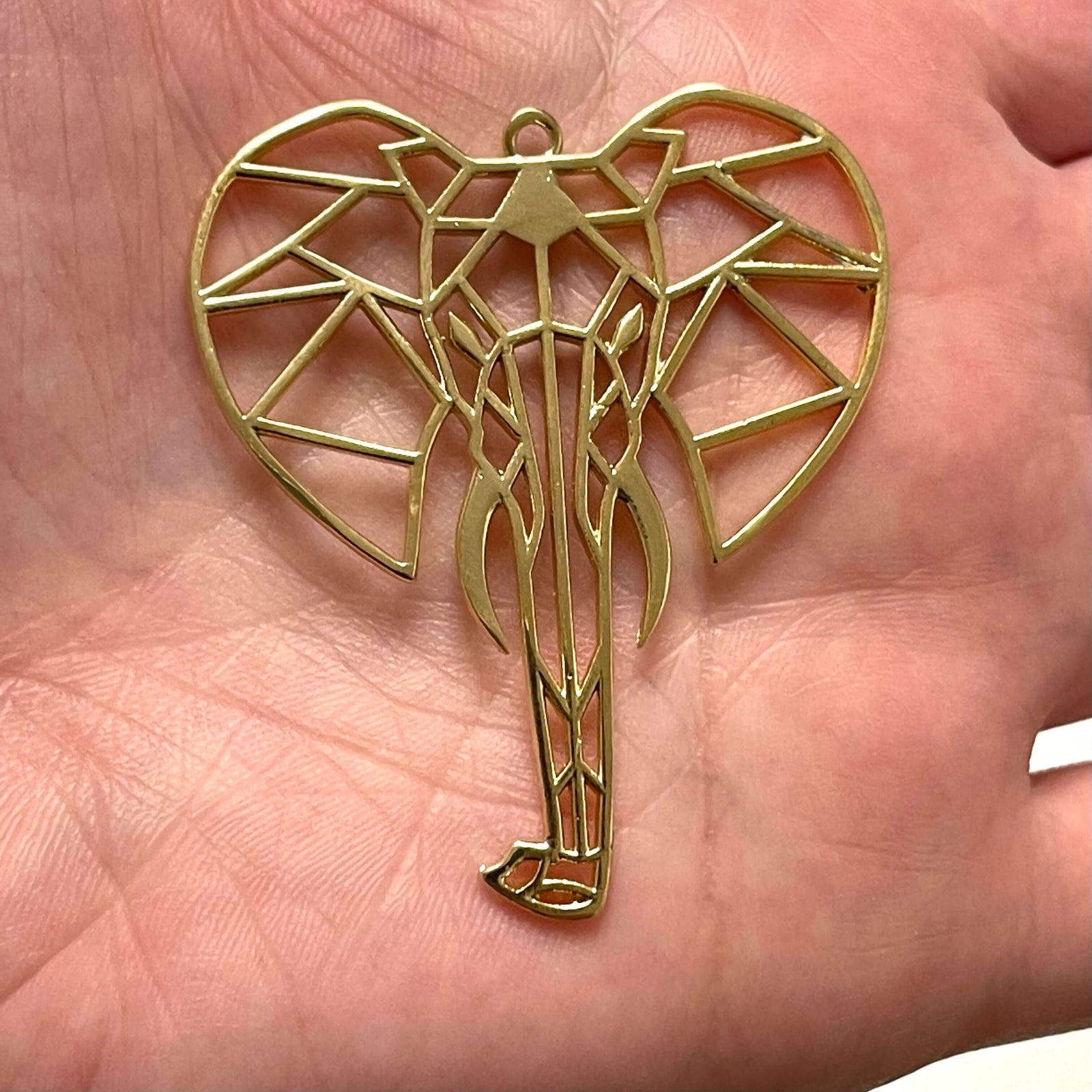 24Kt Shiny Gold Plated Brass Origami Elephant Pendant, Elephant Necklace Charms,