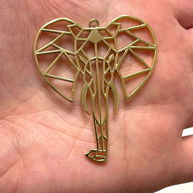 24Kt Shiny Gold Plated Brass Origami Elephant Pendant, Elephant Necklace Charms,