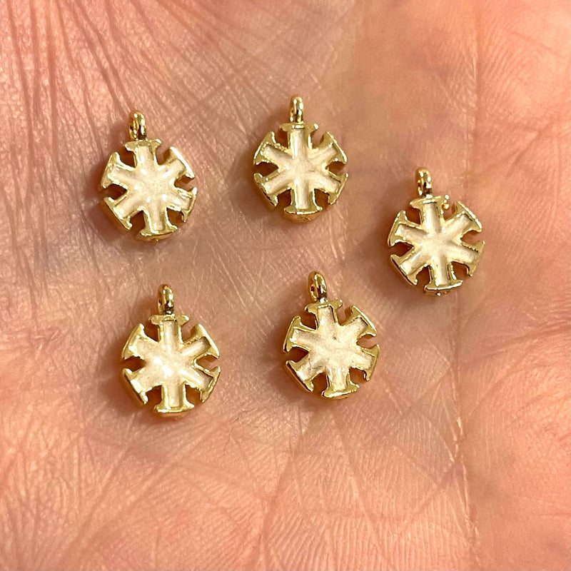 24Kt Gold Plated Brass Snowflake Charms, Gold Plated Enamelled Brass Snowflake Charms, 5 pcs in a pack