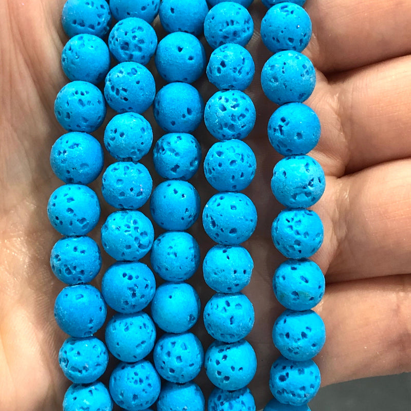 Natural Lava Beads 6mm Round, 64 Beads per strand, Blue Lava Beads,Volcanic Lava Beads,