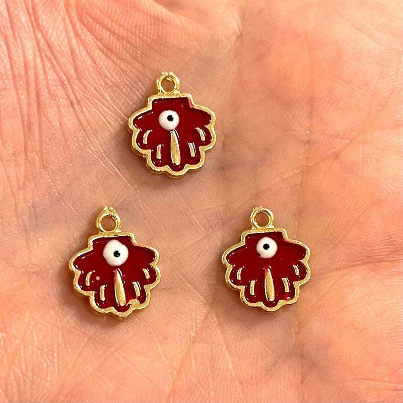24Kt Gold Plated Brass Oyster Charms, Gold Plated Enamelled Brass Oyster Charms, 3 pcs in a pack