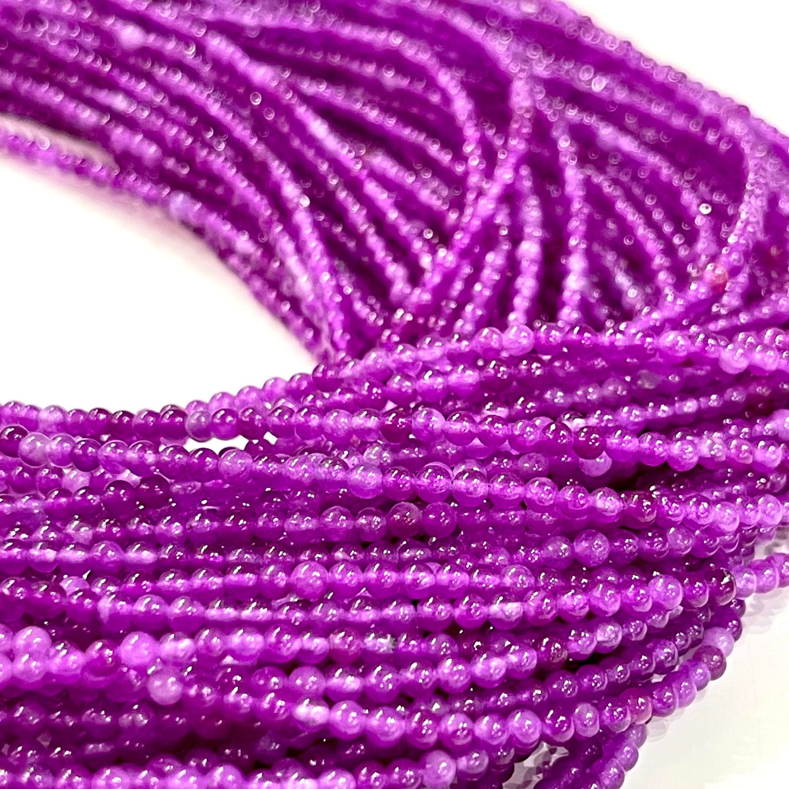 2mm Bright Purple Jade Smooth Round Gemstone Beads, 174 Beads