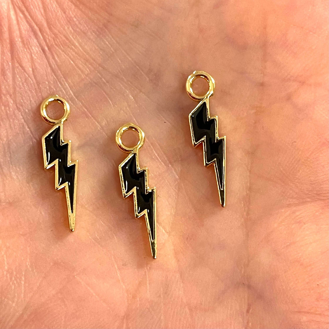 24Kt Gold Plated Brass Lightning Charms, Gold Plated Enamelled Brass Lightning Charms, 3 pcs in a pack