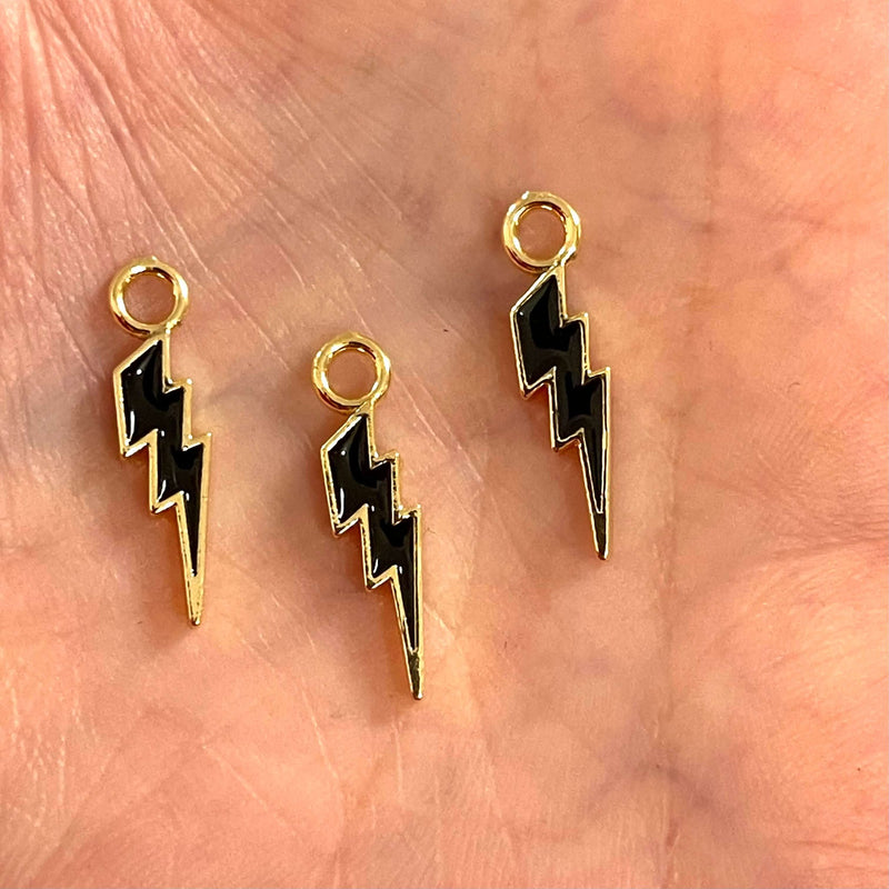 24Kt Gold Plated Brass Lightning Charms, Gold Plated Enamelled Brass Lightning Charms, 3 pcs in a pack