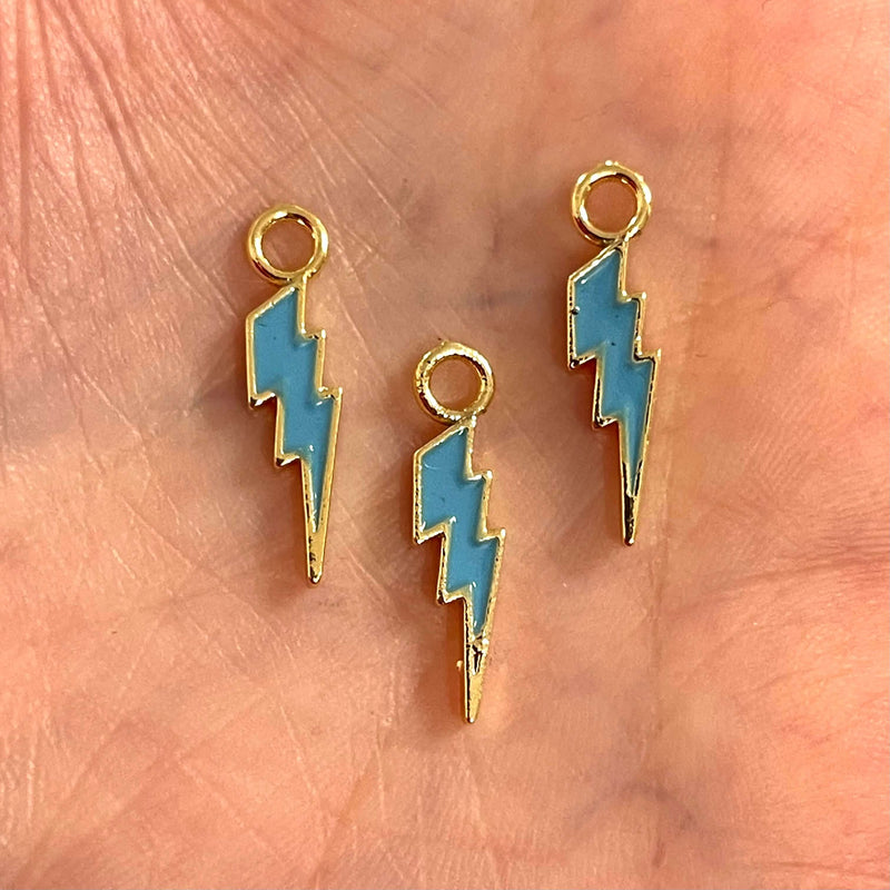 24Kt Gold Plated Brass Lightning Charms, Gold Plated Enamelled Brass Lightning Charms, 3 pcs in a pack
