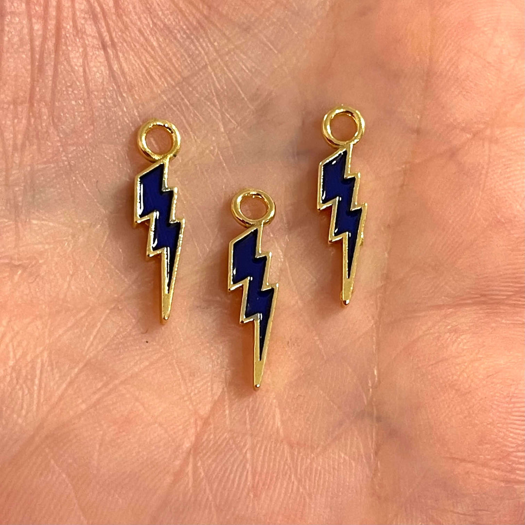 24Kt Gold Plated Brass Lightning Charms, Gold Plated Navy Enamelled Brass Lightning Charms, 3 pcs in a pack