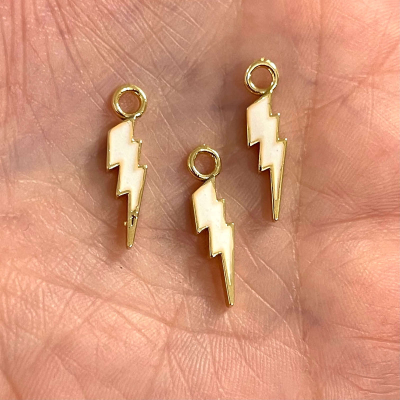 24Kt Gold Plated Brass Lightning Charms, Gold Plated White Enamelled Brass Lightning Charms, 3 pcs in a pack