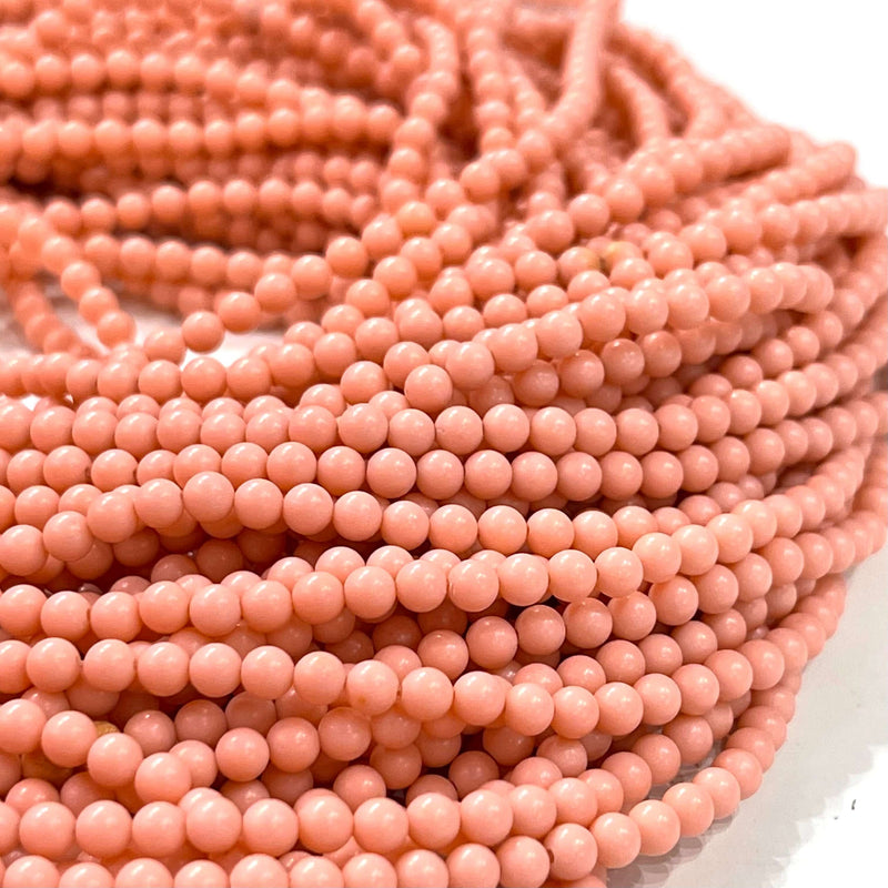 Perles de pierres précieuses rondes lisses en jade couleur corail rose de 3 mm, 127 perles