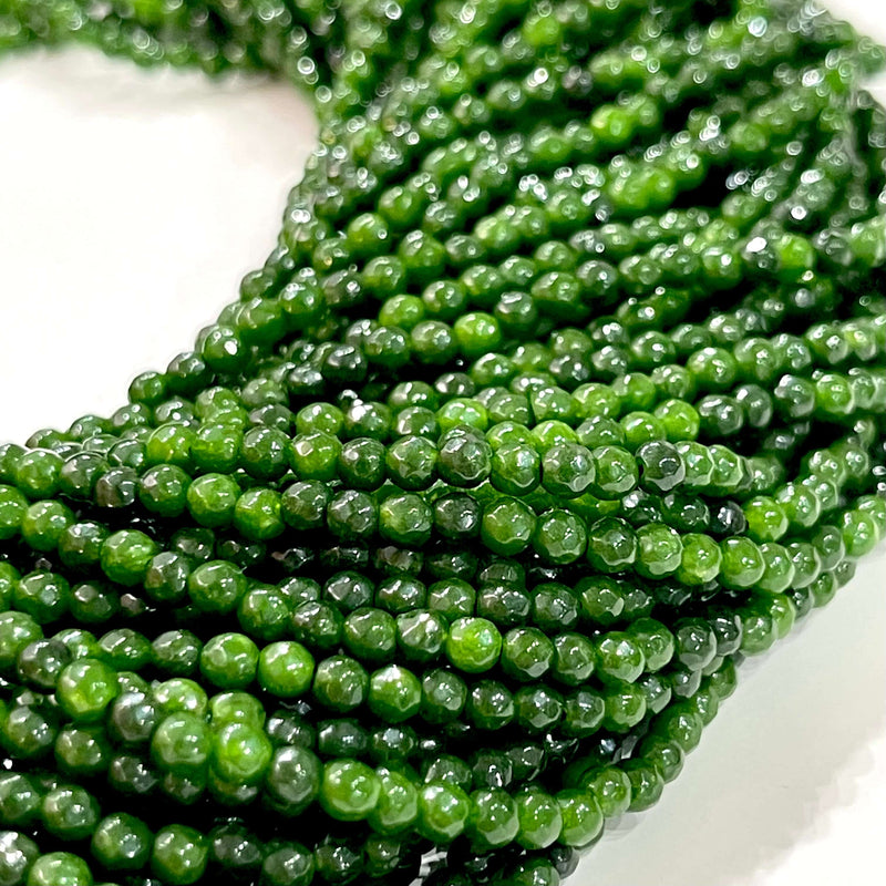 3mm NSP. Perles de pierres précieuses rondes à facettes en jade vert, 127 perles