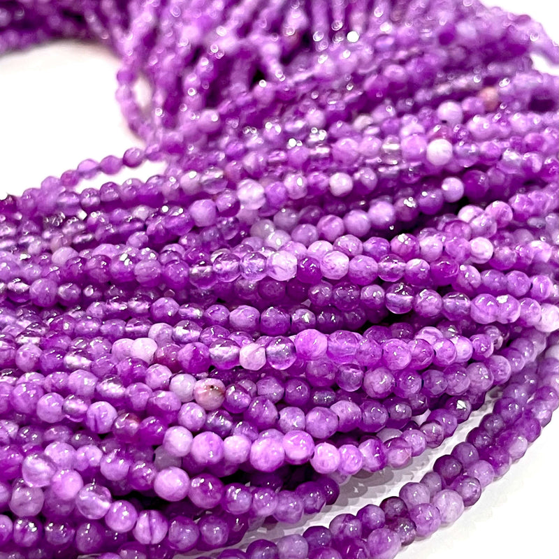 Perles rondes à facettes en jade lilas de 3 mm, 127 perles