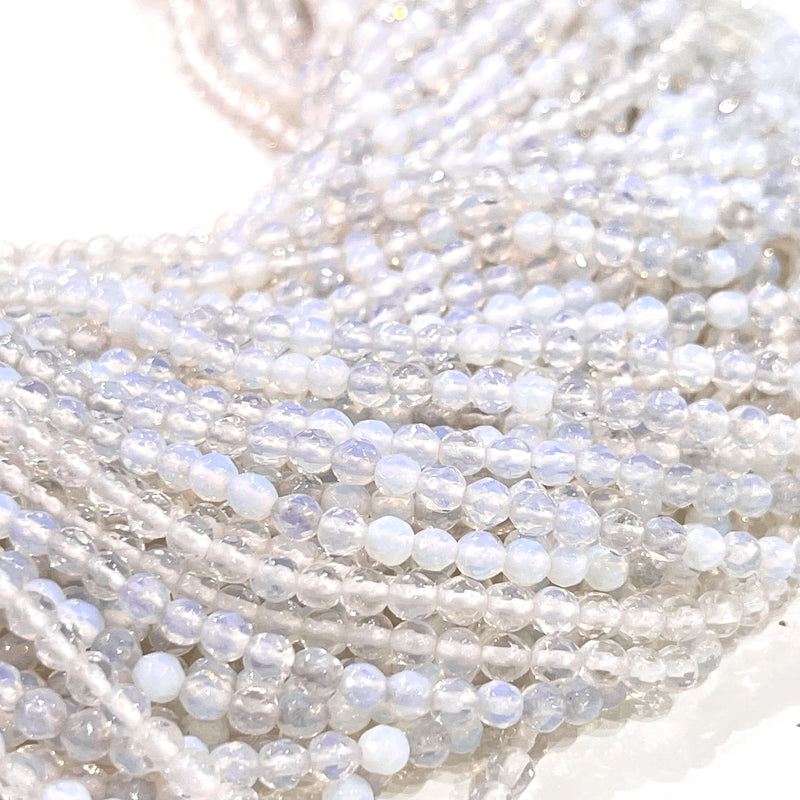 Perles de pierres précieuses rondes à facettes en pierre de lune opalite de 3 mm, 127 perles