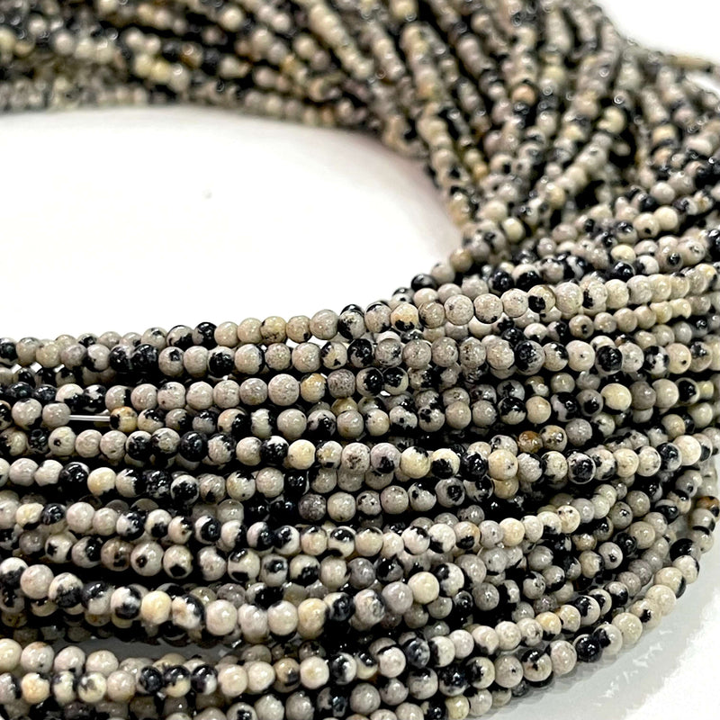 Perles rondes lisses en jaspe dalmatien de 2 mm, 174 perles