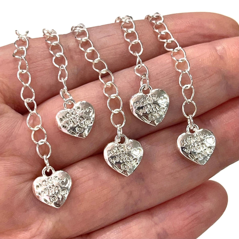 Rallonge de chaîne plaquée argent de 2 pouces avec breloque en forme de cœur