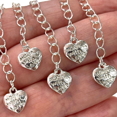 Silver Plated 2 Inch Chain Extender With Heart Charm