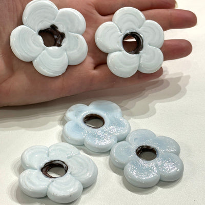 Artisan Handmade Chunky White Glass Flower Beads, Size Between 50mm, 2 pcs in a pack