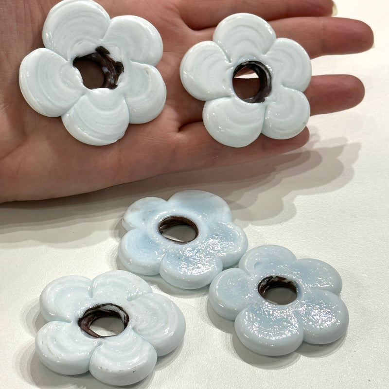 Artisan Handmade Chunky Marbled Glass Flower Beads, Größe zwischen 50 mm, 3 Stück in einer Packung