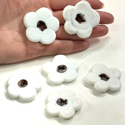 Artisan Handmade Chunky White Glass Flower Beads, Size Between 35 - 40mm, 2 pcs in a pack