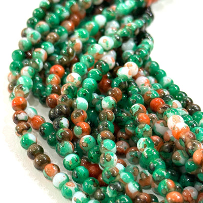 4mm Marbled glass beads, smooth round glass beads full strand