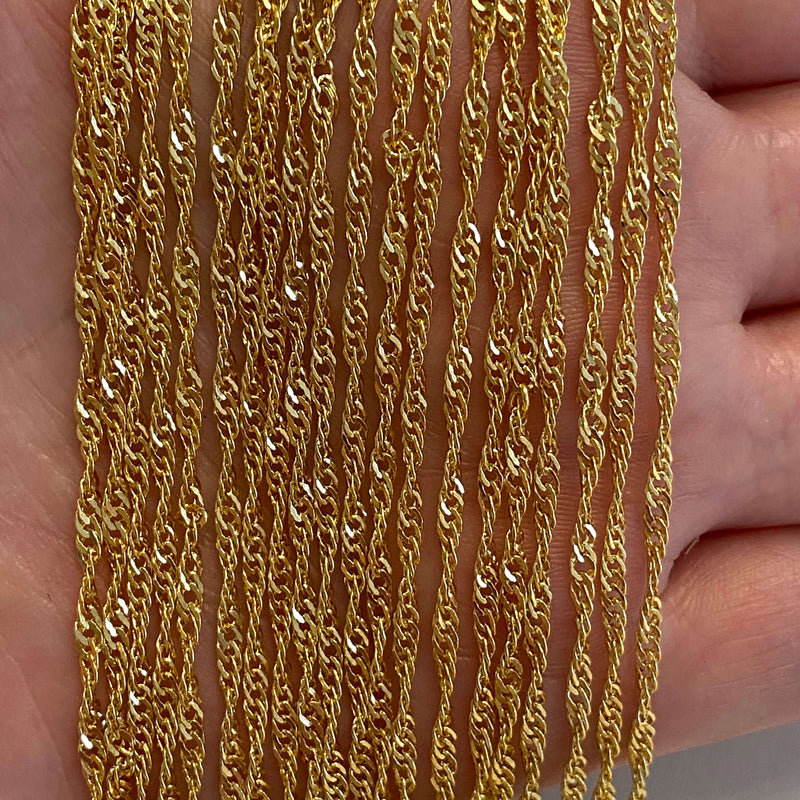 Chaîne soudée espagnole plaquée or brillant 24 carats, chaîne de collier plaquée or 2 mm