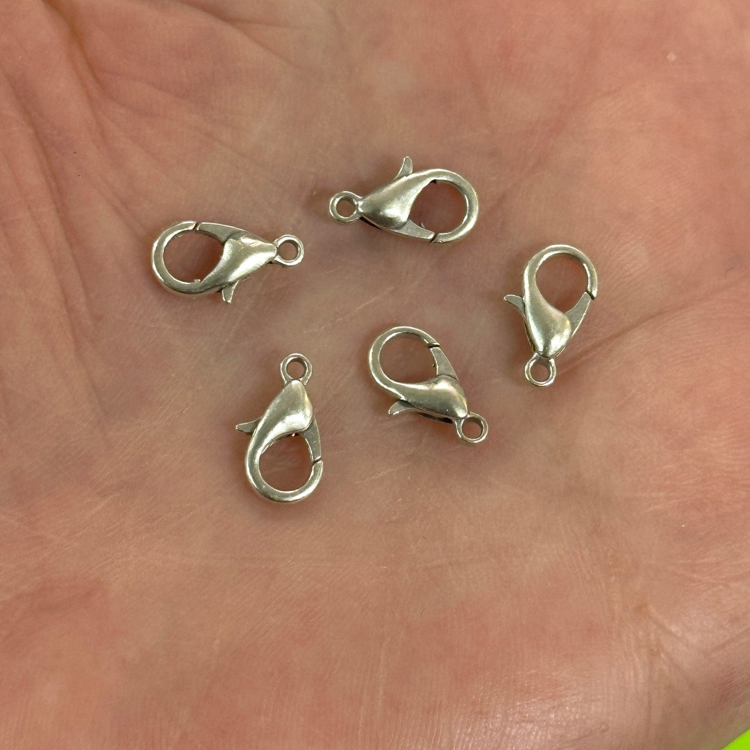Antique Silver Plated Lobster Clasps, (12mm x 7mm) 502 Brass Lobster Claw Clasp,