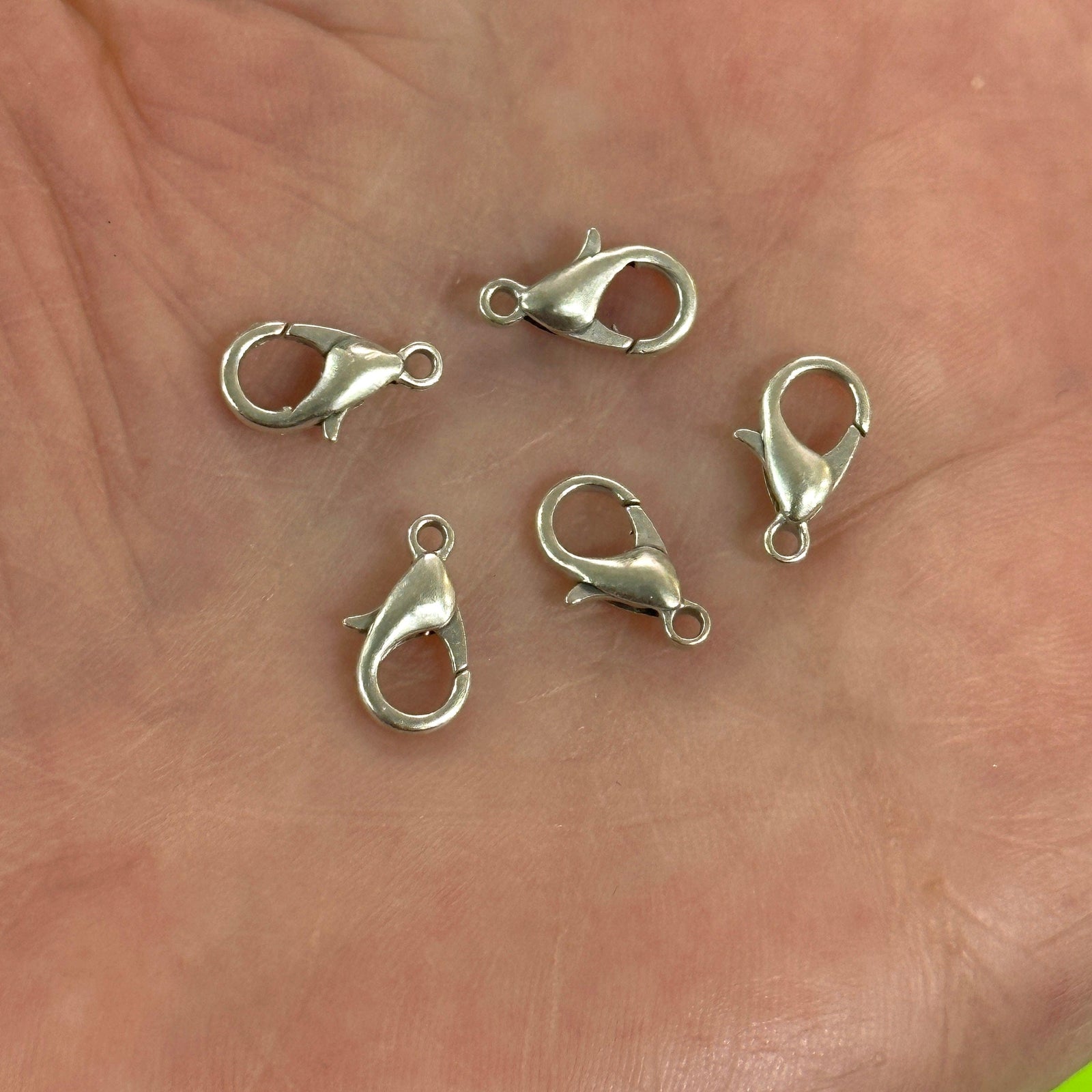 Antique Silver Plated Lobster Clasps, (12mm x 7mm) 502 Brass Lobster Claw Clasp,