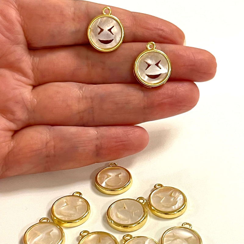 24Kt Gold Plated Resin Emoji Charms, 2 pcs in a pack