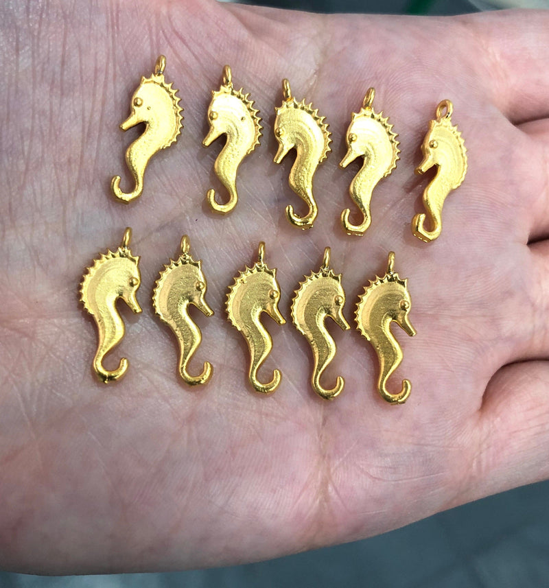 24Kt Matte Gold Plated Sea Horse Charms 10 pcs in a pack