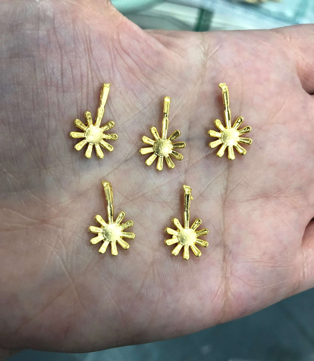 24Kt Matte Gold Plated Daisy Charms, 5 pieces in a pack