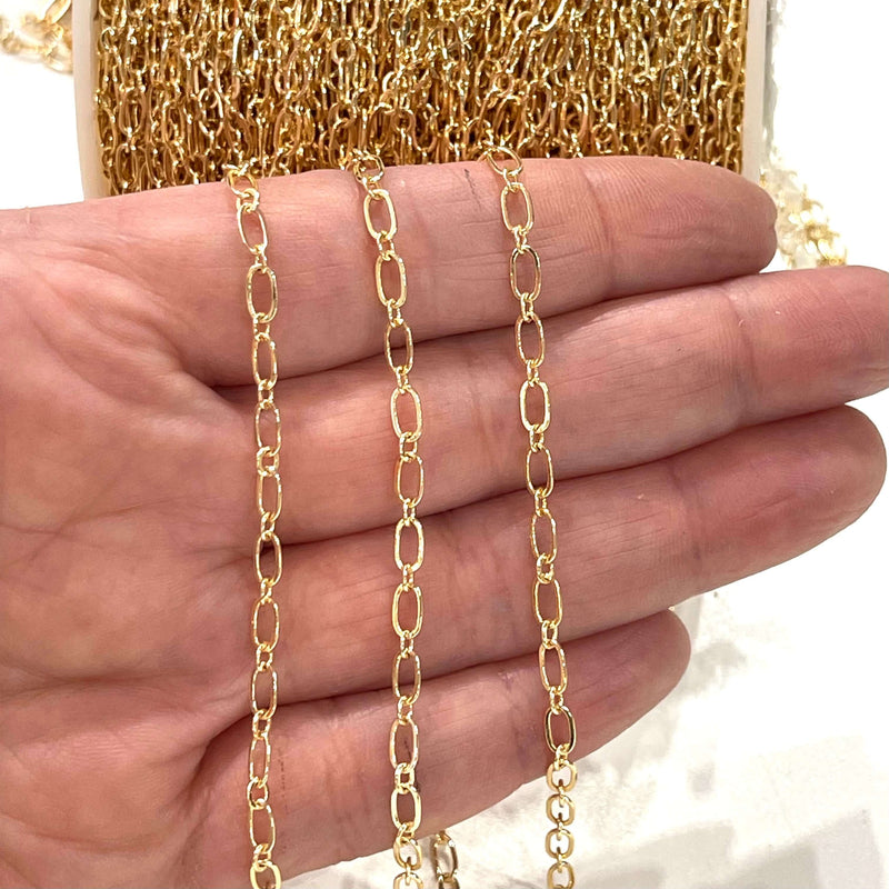 24Kt Shiny Gold Plated Brass Chain, 6x3 mm Gold Plated Chain,