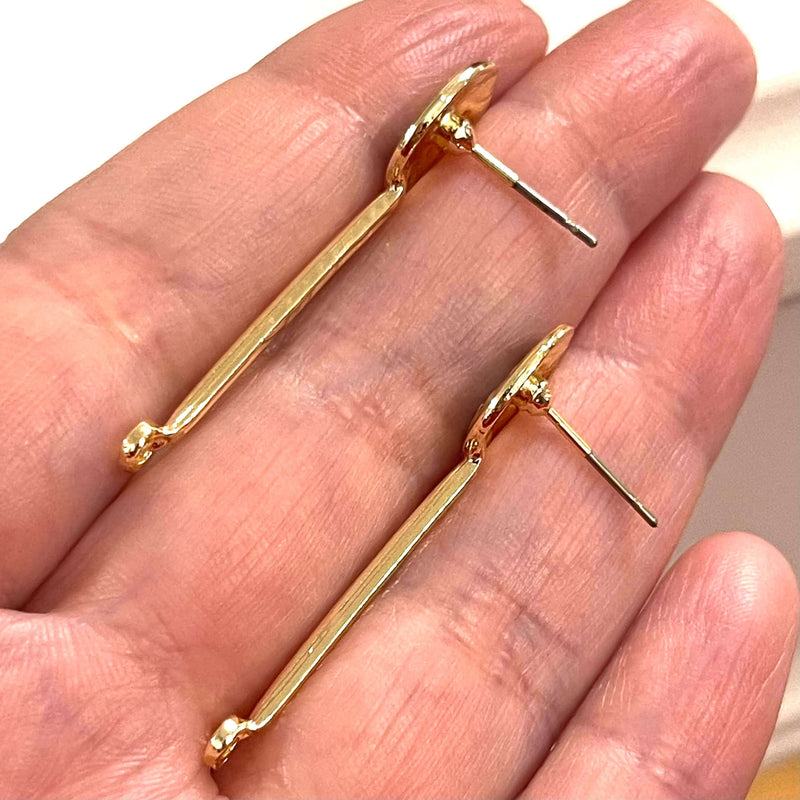 24Kt Gold Plated Brass Evil Earrings, Pair of Gold Plated Brass Turquoise Enamelled Earring with Rubber Backs