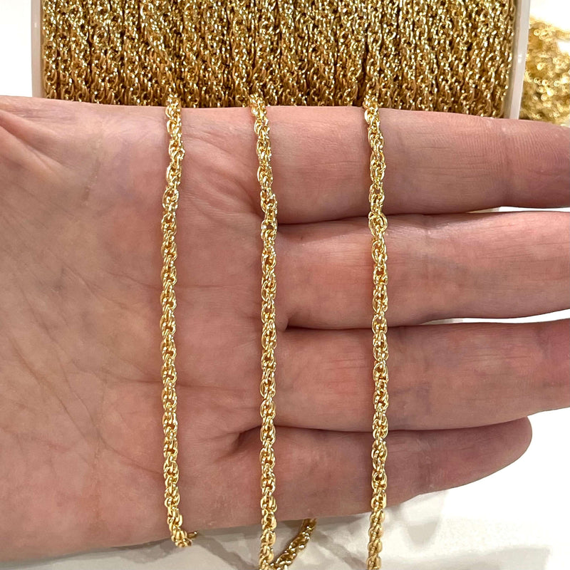 24Kt Shiny Gold Plated Soldered Chain, 2mm Gold Plated Necklace Chain