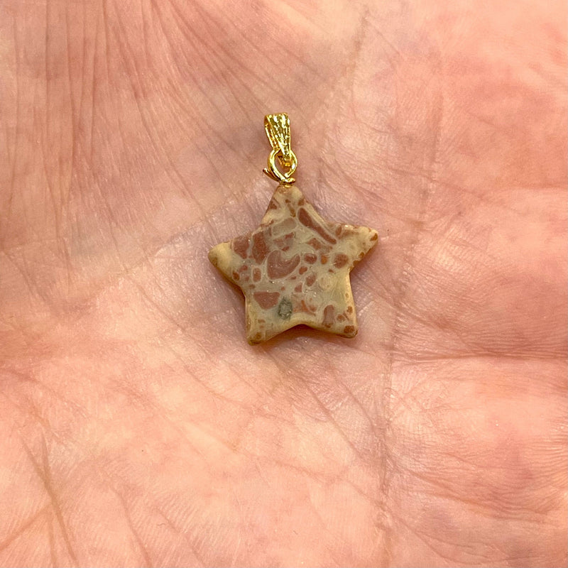 Agate Star Pendant With 24Kt Gold Plated Bail, Genuine Agate Hand Cut Star Pendant