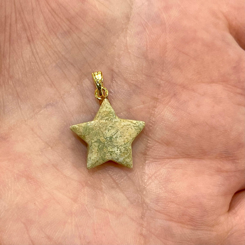 Agate Star Pendant With 24Kt Gold Plated Bail, Genuine Agate Hand Cut Star Pendant