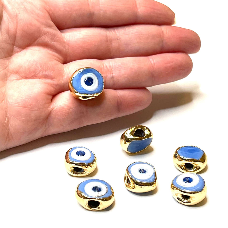 24Kt Gold Plated Hand Made Evil Eye Beads,  Hand Made Evil Eye Beads Blue Agate