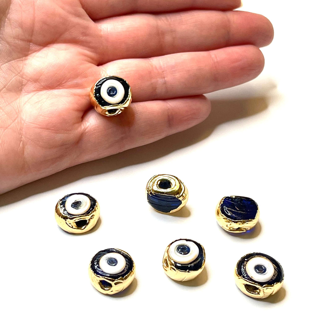 24Kt Gold Plated Hand Made Evil Eye Beads, Hand Made Evil Eye Beads Navy Blue